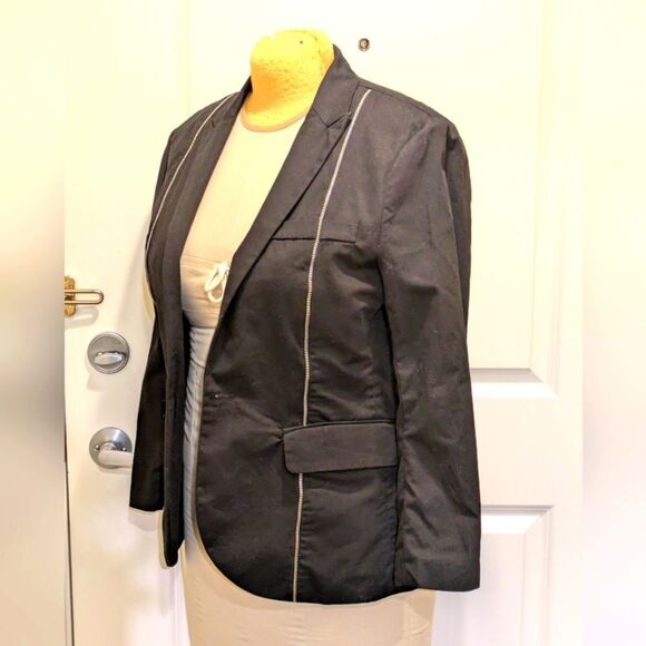 Izzue Size 5 Zipper Detail 100% Cotton Single Button Front Black Blazer - Picture 3 of 7
